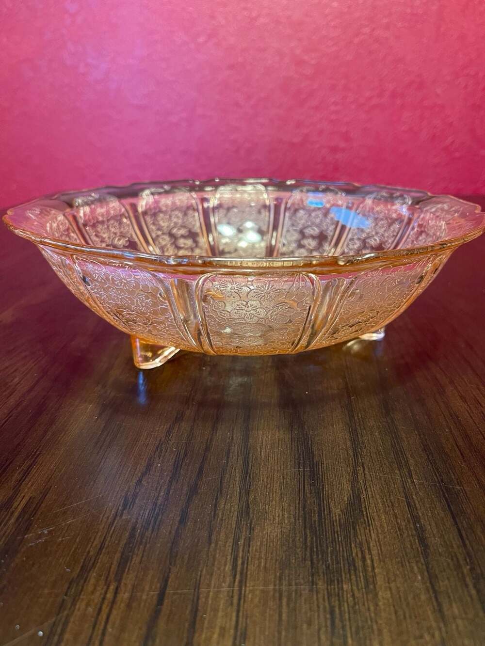 Jeannette Glass Cherry Blossom Pink Depression Glass Footed Bowl